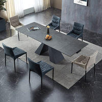Table de salle à manger rectangulaire moderne en métal durable et évolutif avec plateau en pierre, ensemble de 6 chaises de salle à manger, écologique et assemblé