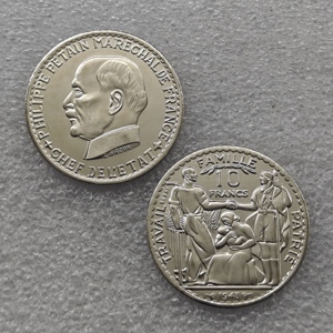 1941,1942,1943 Koin Peringatan Gaya Antik Prancis 10 Franc - Petain, Hadiah, Dekorasi Rumah - Product Image 2