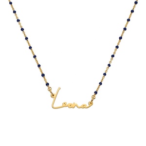 Collar con Nombre en Cursiva Personalizado, Cadena de Cuentas Azules, Colgante de Acero Inoxidable Plateado con Nombre, Joyería Personalizada para Mujer - Product Image 5