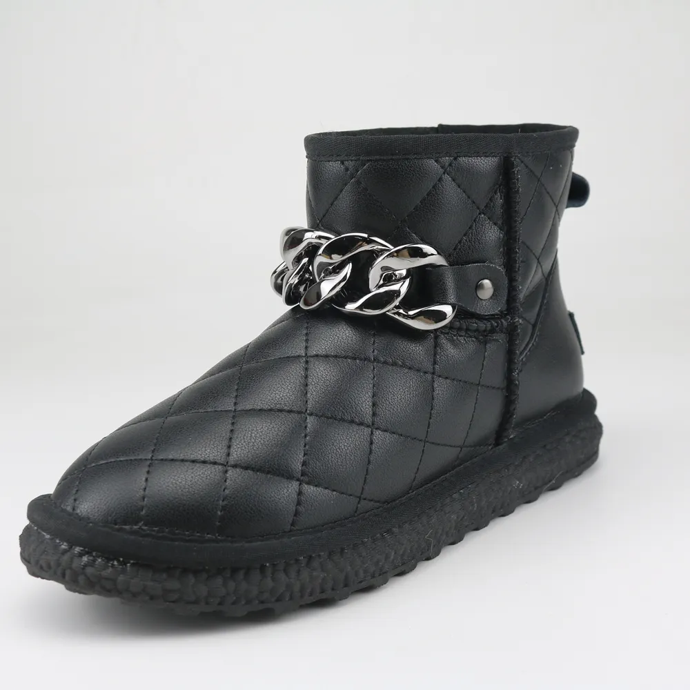 Black Chain Cow Leather Boots