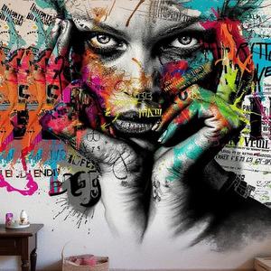 Éclaboussures de peinture lumineuses et colorées personnalisées sur la décoration murale de <span class=keywords><strong>papier</strong></span> peint de graffiti de visage de femme - Product Image 4