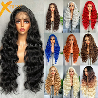 Perruques Synthétiques Ombrées X-TRESS Body Wave Avec Raie au Milieu, Perruques en Fibre Cheveux Naturels avec Dentelle pour Femme, Idéales pour les Fêtes