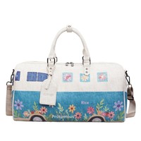 Sac de voyage personnalisé avec broderie florale sur toute la surface, bandoulière réglable, sac de week-end léger en PU grainé, 45 cm