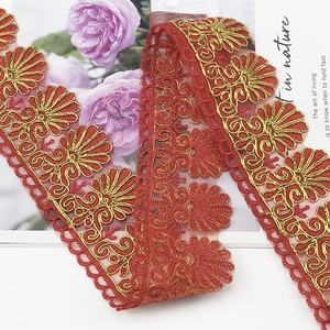 Commercio all'ingrosso <span class=keywords><strong>in</strong></span> poliestere ricamo oro filo smerlato pizzo rifinitura 6.5cm per matrimonio nuziale <span class=keywords><strong>Organza</strong></span> tessuto bordino abito - Product Image 5