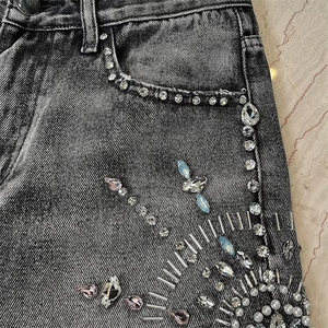 Shorts en jean pour hommes de haute qualité fabriqués par le fabricant, en coton vintage, avec logo personnalisé en strass, lavage à l'acide, délavé au soleil, shorts Jort - Product Image 2