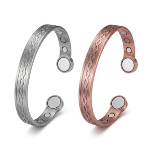 Pulseras de Cobre Magnético Bioactivo Personalizables EST, <span class=keywords><strong>99.99</strong></span>% Puro, Diseño Vintage con Lazo, Juego de Joyería para Parejas - Product Image 1