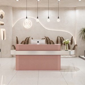 Modern Luxury pink Beauty Salon Spa Wooden <strong>Reception</strong> <strong>Desk</strong> Gold Stainless Steel Frame <strong>Front</strong> <strong>Desk</strong> <strong>Reception</strong> Counter - Product Image 4