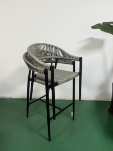 Sgabelli da Bar Moderni in Alluminio Resistenti alle Intemperie, Sedie da Club in Metallo con Rattan <span class=keywords><strong>Grigio</strong></span> - Product Image 3