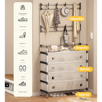 Porte-manteau et range-chaussures multifonctionnel autoportant en acier inoxydable, réglable, anti-poussière, pour maison de location, avec rangement multi-niveaux