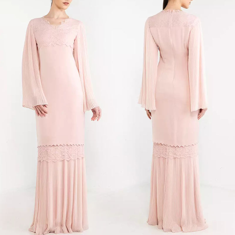 Elegant Pleated Baju Kurung Muslim Women's Fashion