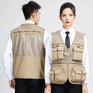 เสื้อกั๊กใส่ทำงานสีเขียวเข้มใส่ได้ทั้งชายและหญิงมีหลายกระเป๋าเสื้อกั๊กใส่ทำงานแบบสร้างโลโก้แบบกำหนดเอง - Product Image 3