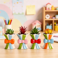 Pot de fleurs décoratif en céramique mignon avec nœud et trou de drainage, décoration de chambre Coquette pour adolescentes