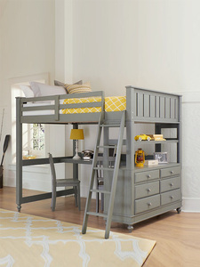 Lit superposé pour <span class=keywords><strong>chambre</strong></span> de garçon, gris foncé, en bois massif, avec bureau intégré et <span class=keywords><strong>rangement</strong></span>, lit secret, lit pour enfants, lit mezzanine en bois massif de style américain - Product Image 4