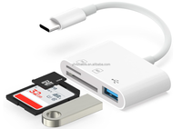 Convertisseur de concentrateur multi-ports 3 en 1 Type-C/Micro USB vers USB-A Adaptateur OTG avec lecteur de carte mémoire TF/SD pour ordinateur portable