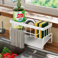Tempat Spons Dapur dengan Pengering Otomatis, Organizer Sikat Piring dari Baja dengan Rak Kain Lap yang Dapat Dilepas, Warna Hitam