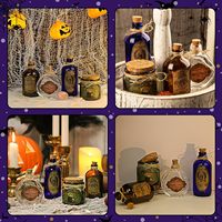 Ensemble de 4 bouteilles et bouchons en verre pour potion d'Halloween, plateau décoratif à plusieurs niveaux et nouveautés de fête à usage intérieur avec étiquettes