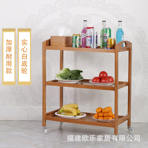 Bamboo hotel food cart, food preparation <b>table</b>, hot pot restaurant tableside vegetable rack, mobile tea rack with wheels, - Product Image 1