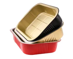 กล่องอลูมิเนียมฟอยล์อลูมิเนียมสีทองสำหรับบรรจุอาหารจานด่วนภาชนะบรรจุอาหารแบบนำกลับบ้าน