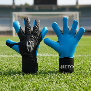 Guantes de portero de fútbol negros y azules de alta calidad, muy demandados, profesionales, de látex genuino. - Product Image 3