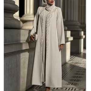 Luxe Dubai Abaya Open Verspreide Kralen Abaya Moslim Volledige Jurk Bescheidenheid Abaya Eid Jurken