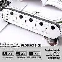 Extensión de Corriente Industrial Inteligente de Fábrica al por Mayor, Cable de Cobre de 3 Metros y 10A, 4 Tomas de Corriente, 3 Puertos USB, Interruptores Individuales