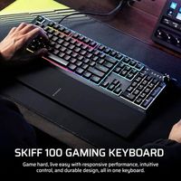 Clavier de jeu filaire à membrane OEM ODM Skiff 100 silencieux RGB QWERTY US IP53 résistant aux éclaboussures et à la poussière, touches réactives, molette multimédia, noir