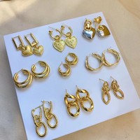 Boucles d'oreilles pendantes en or véritable 18 carats AU750, style mixte, avec breloque cœur vintage en relief et boucles d'oreilles créoles pour femme