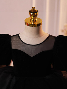 Abito da <span class=keywords><strong>bambina</strong></span> in stile francese con maniche a sbuffo nere e gonna tutù a balze, per sfilate di moda, piccole presentazioni o esibizioni di pianoforte - Product Image 4