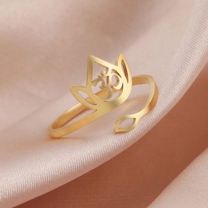 Lotus Flower Om Symbol Adjustable Ring - Yoga Meditation Spiritual Jewelry