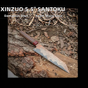 Couteaux de cuisine japonais faits à la main en acier Damas, manche en bois de noyer, étui en cuir, écologiques, tranchants comme des rasoirs - Product Image 2