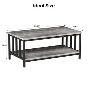 Table basse SENYU Nu-Deco Grey Wash style ferme moderne pour salon avec cadre latéral à lattes et étagère de rangement à 2 niveaux - Product Image 5