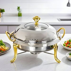 Db Stainless Steel Round Buffet <b>Chafing</b> Dish With Gold Accents Glass Lid Hotel Restaurant Supplies - Product Image 3