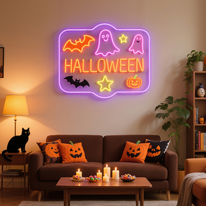 Tablero trasero de acrílico montado en la pared al por mayor de gran volumen, entrega rápida, gráfico juguetón, <span class=keywords><strong>Halloween</strong></span>, decorativo, luz LED personalizada, neón - Product Image 1