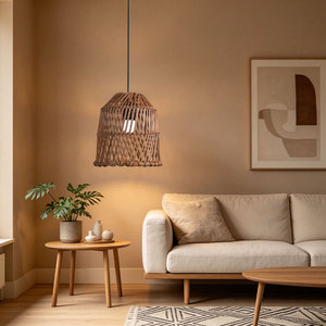 Lámpara Colgante Redonda de Ratán Tejida a Mano, E27, Luz LED Marrón, para Decoración de Hogar, Restaurante, Hotel - Product Image 2