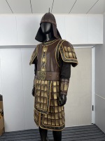 Vestes et Manteaux de Général Chinois Ancien, Costume de Guerrier à Plaque Carrée Marron Doré, Casque Pointu, pour Reconstitutions Historiques et Scéniques