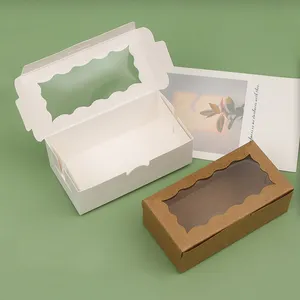 Klappbare Cupcake-Verpackungsbox aus Kraftpapier Karton für Zuckerkuchen mit durchsichtigen PVC-Fenstern