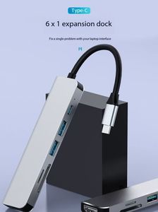 AH todo en uno 6 en 1 USB tipo C Hub Adaptador 4K HDTV lector <span class=keywords><strong>de</strong></span> tarjetas multipuerto USB3.0 TF PD SD lector para <span class=keywords><strong>PC</strong></span> ordenador Stock disponible - Product Image 5