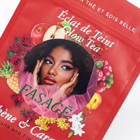 Sachet d'emballage en plastique de thé en feuille d'aluminium personnalisé pochette debout à fermeture éclair refermable pour quantité minimale de commande de thé de fleur 100 pièces