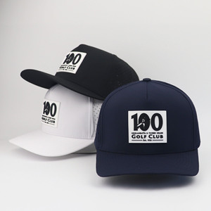Casquettes de baseball ajustables en polyester perforé Hydro Performance avec logo en caoutchouc, vente en gros de gorras - Product Image 3