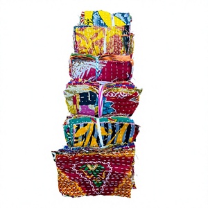 Vintage Indian kantha scraps 5 inches Fabric <b>Squares</b> Pre-Cut 100% Cotton Craft Scrap Charm Pack for Sewing Patchwork - Product Image 1