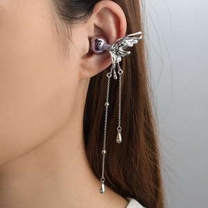 Clip d'oreille dynamique papillon ajouré à longues pampilles <span class=keywords><strong>avec</strong></span> fonction écouteur Bluetooth, bijou de mode féminin pour le quotidien - Product Image 2