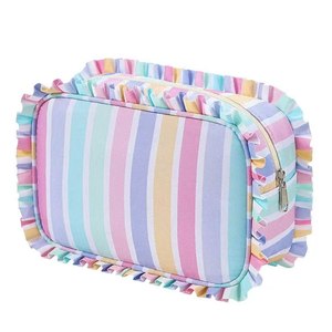 Bolsa de Aseo de Poliéster de Alta Gama con Rayas y Volantes, Bolsa de Almacenamiento de Cosméticos Portátil para Mujer - Product Image 5