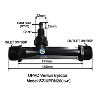 Suministro de fábrica, rosca UPVC 3/8 BSP para estanque de peces, inyector de tubo Venturi, inyector de mezcla de agua y Gas, boquilla de inyección de fertilizante