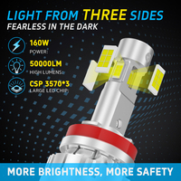 Bombilla LED GVIEW con Cubierta Transparente, Iluminación de Tres Lados, P19W H8 H11, Súper Brillante, para Faros Delanteros de Automóvil, con Controlador Externo, Anti-Rayones