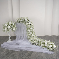Chemin de table long en soie de luxe avec roses artificielles et gypsophile, centre de table pour mariage, banquet, décoration d'événements