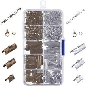 Kit de accesorios para joyería con cierres de cola de caballo, cierres de langosta, anillos abiertos y cadenas de extensión para la fabricación de pulseras, chapados en plata y oro. - Product Image 2