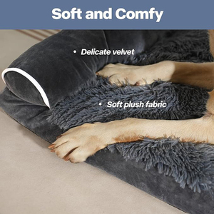 Proveedores personalizados XL XXL gris oscuro felpa ortopédica de espuma viscoelástica sofá cama para mascotas refuerzo ortopédico sofá cama para perro con 2 almohadas - Product Image 3