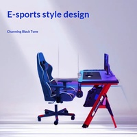 Bureau d'ordinateur simple, bureau de maison, bureau d'étudiant avec éclairage LED, table de jeu compétitive