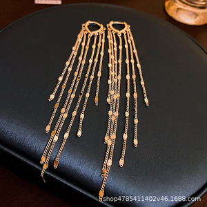 Gold Plated <b>Tassel</b> Drop <b>Earrings</b> Heart Shape Chain Long Fashion Party Jewelry Zinc Alloy <b>Earring</b> AER 0002 - Product Image 3