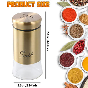 Coctelera de tarro de especias de cocina dorada para el hogar, cocina, restaurante, barbacoa, vidrio y acero inoxidable, paquete de 2, salero de pimienta dorado de 150 ml - Product Image 2